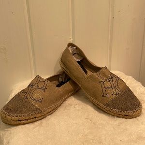 Carolina Herrera Gold Linen Women Espadrille Slides Size 40